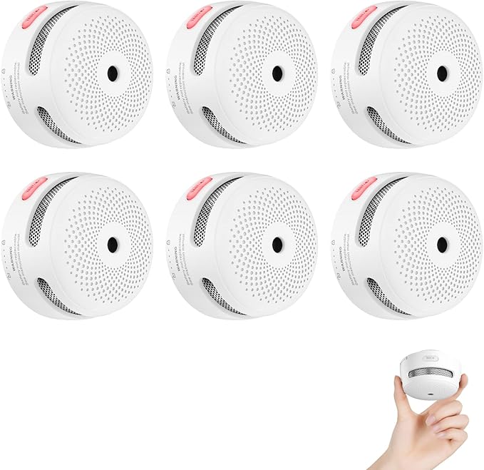 X-Sense Mini Smoke Alarm, 10-Year Battery Fire Alarm Smoke Detector with LED Indicator & Silence Button, XS01, 6-Pack
